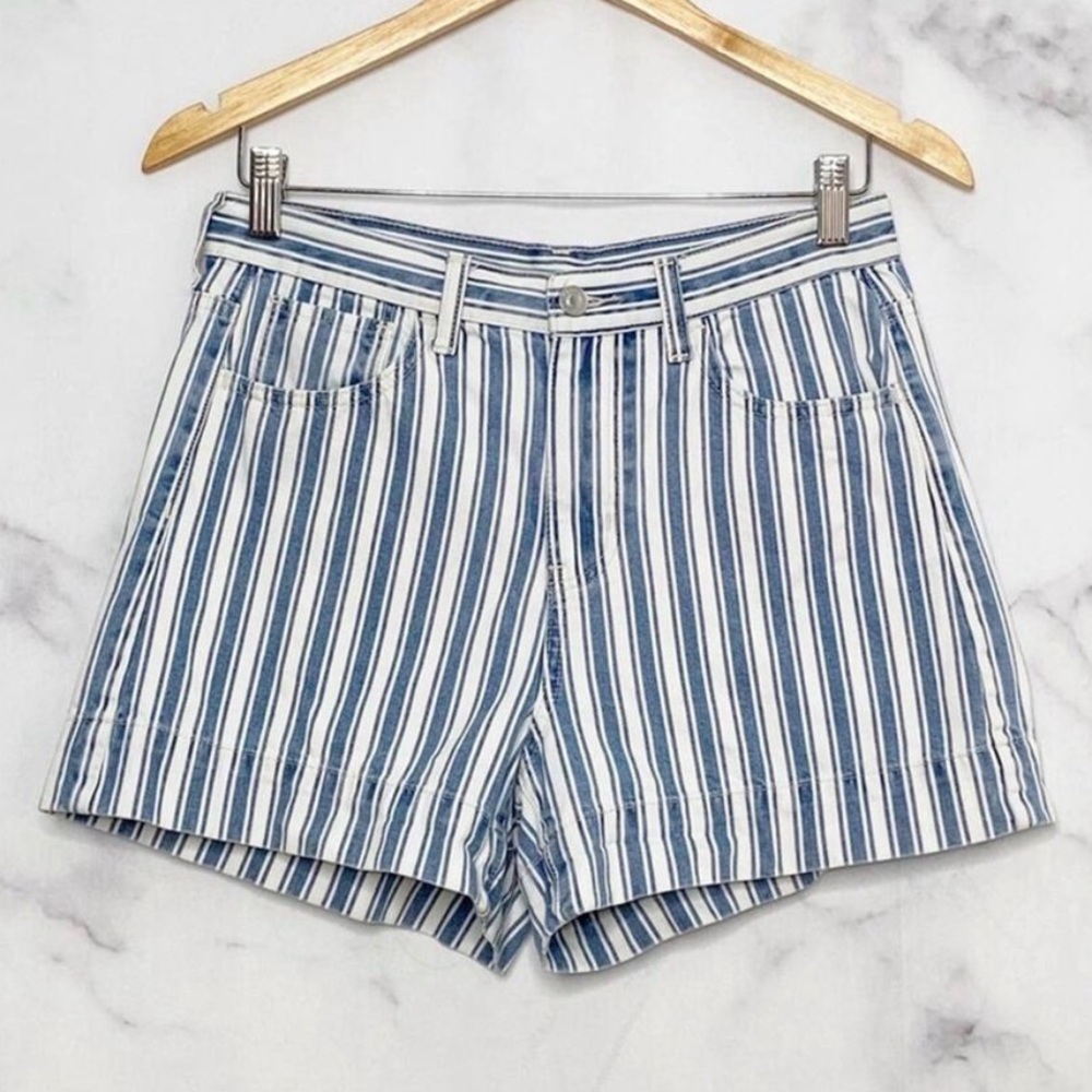 American Eagle Outfitters Mom Shorts Blue White Striped High Rise Preppy Size 4